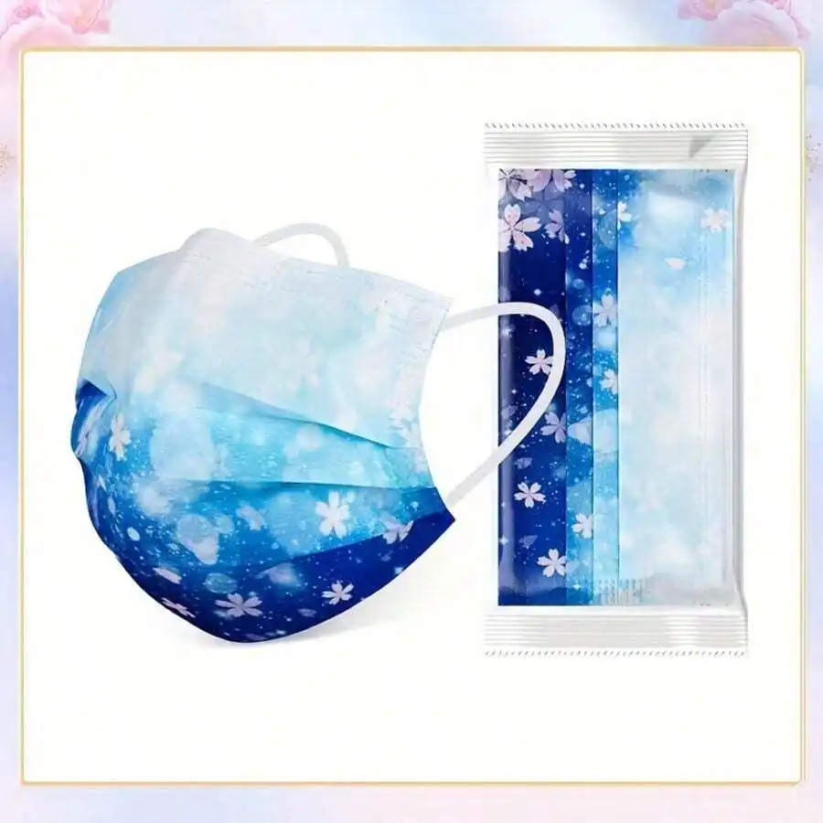 10pcs Floral Sakura Print 3-Pl - огляд і ціна Disposable Mask Blue