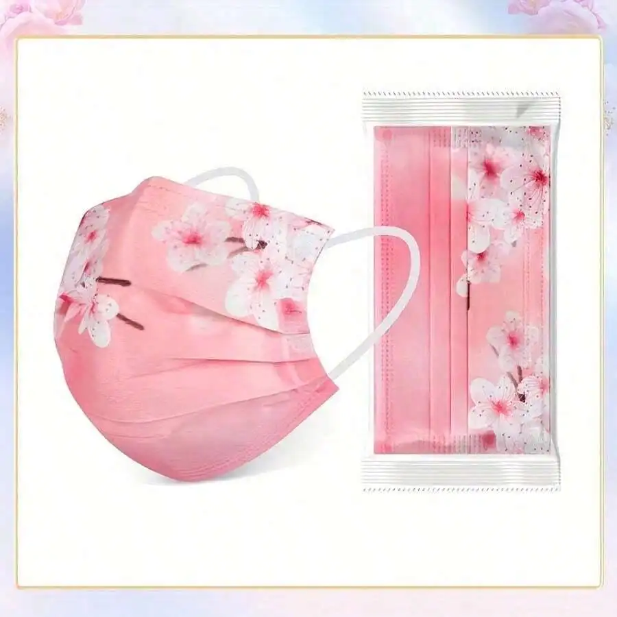 10pcs Floral Sakura Print 3-Pl - огляд і ціна Disposable Mask Blue